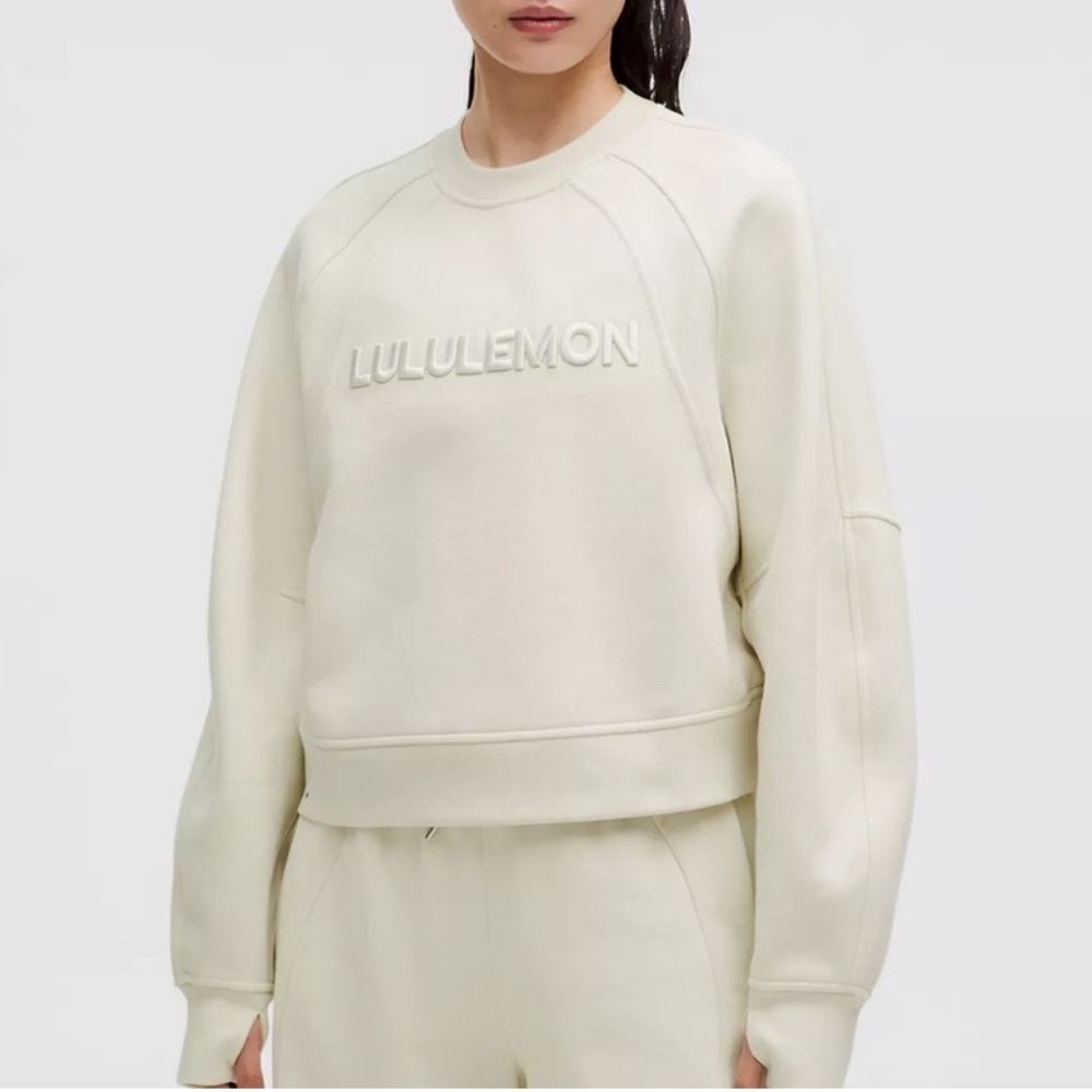 Lululemon Scuba Oversized Pullover Wordmark Sweatshirt on Bone M/L